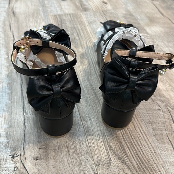 Oxfords Bow Beaded Buckle Sweet Lolita Girl Chunky Heel Round Toe Mary Jane - Picture 7 of 9